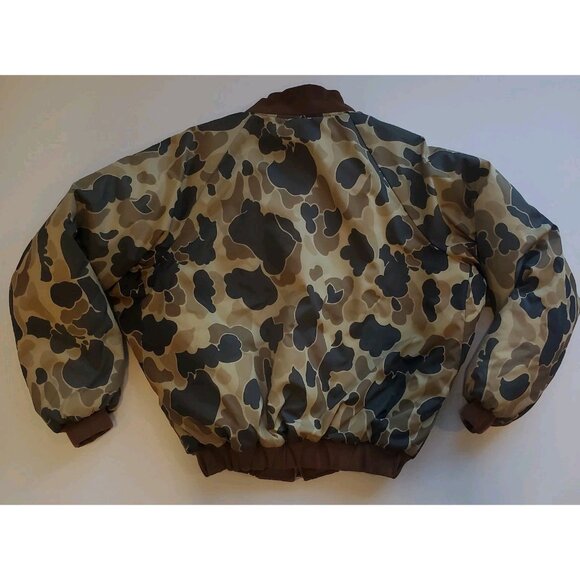 VTG Columbia Hunting Bomber Puffer Jacket Size Medium Reversible Duck Camo Brown - Picture 2 of 11